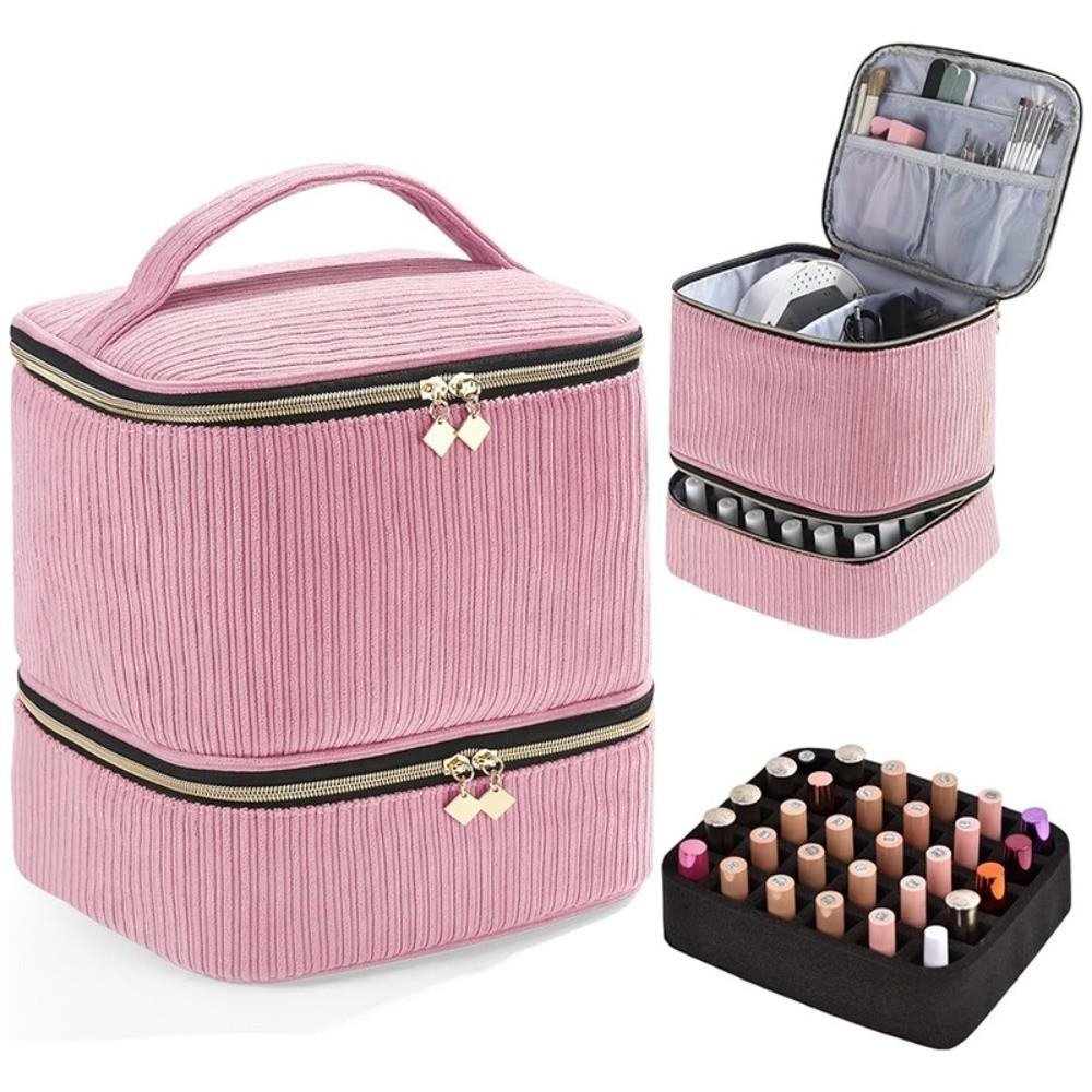 Double Layer Nail Polish Organizer Bag Large Capacity 30 Grids Essential Oil Storage Bag Handheld Makeup Bag Nail Care Tool