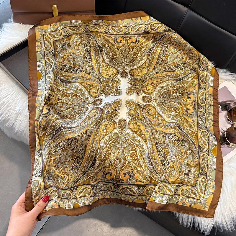 70Cm Silk Scarf Women'S French Elegant Small Cashew Print Scarf Small Square Scarf With Headscarf