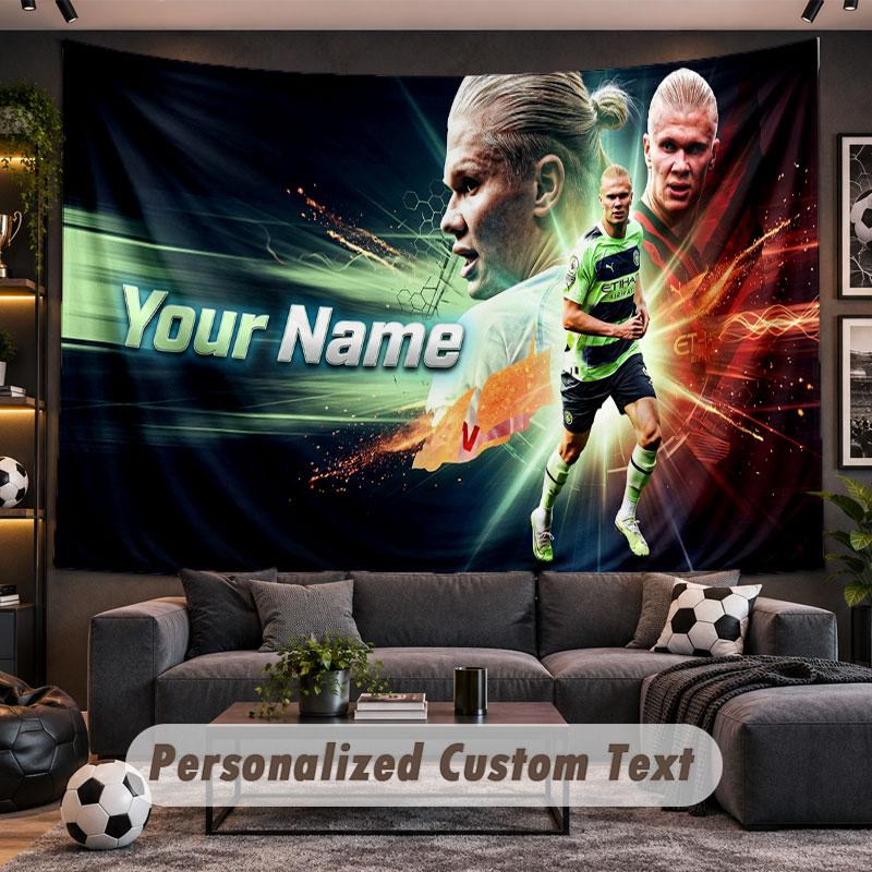 Wall Hanging Tapestry Custom NameErling Haaland Pattern Personalized Printed Fabric Wall Decor