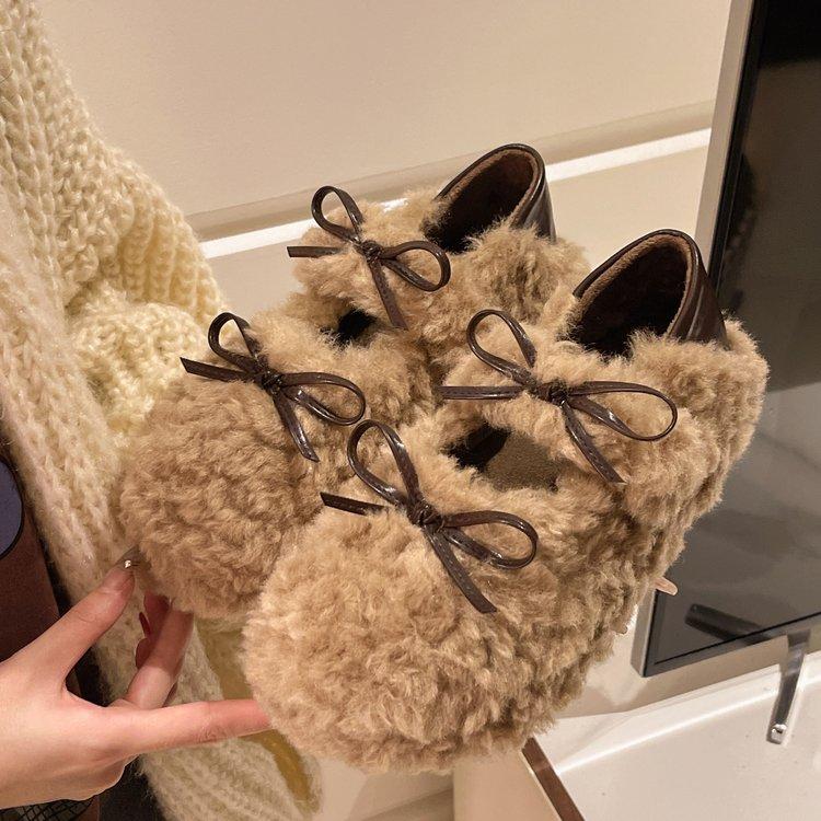 

Милые супермягкие туфли на одной педали с одной педалью, плюшевые туфли с плоским дном, универсальные, с круглой головкой, теплые, плюшевые 40 хаки