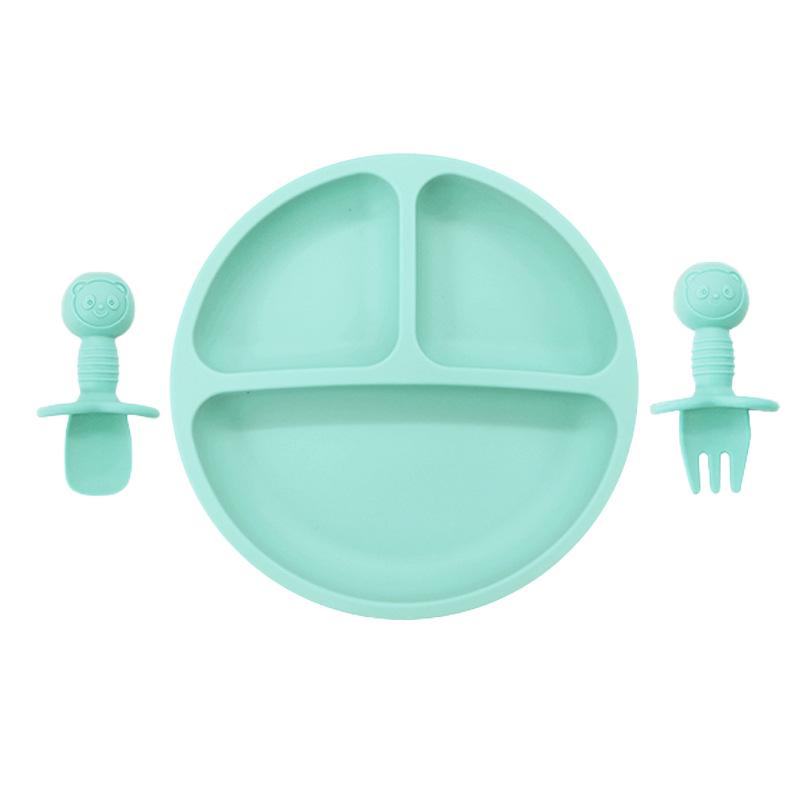 Children's Silicone Divided Plate & Cartoon Bear Spoon Fork Set - Drop-Proof Infant Feeding Tableware