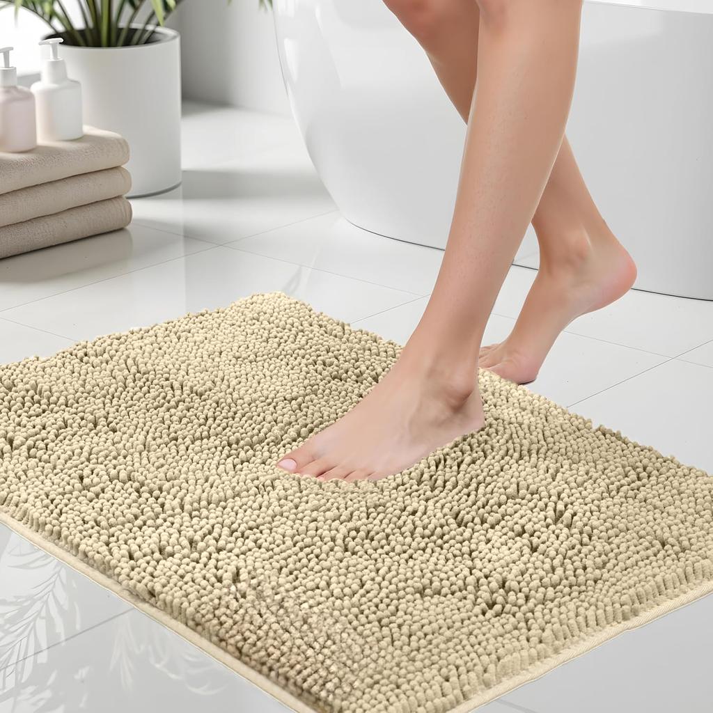 Chenille Bath Mat Soft and Absorbent Bath Rug Non-Slip and Quick Dry Shower Carpet for Home Bathroom-Machine Washable