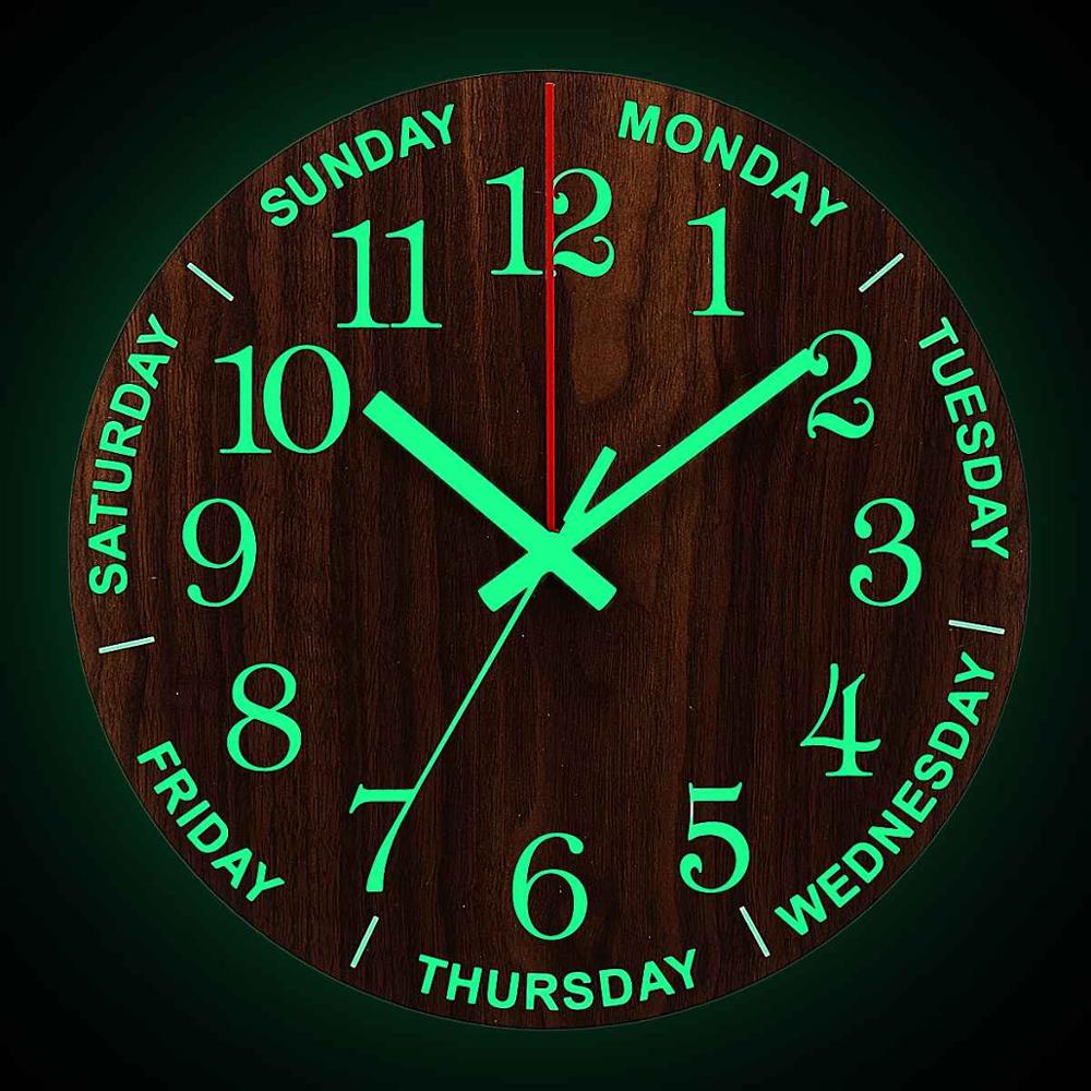 Round Luminous Wall Clock Wooden Silent Non-ticking Night Light Creative e Round Luminous Wall Clock Wooden Silent Non-ticking Night Light Creative e