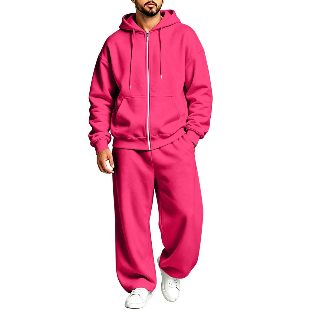 Lined Hooded Zip Up Two Piece Set for Casual Athletic Everyday Wear
