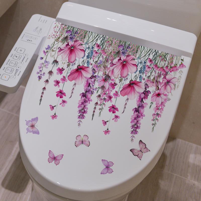 Plant Flower Butterfly Wall Sticker Bathroom Toilet Decor Living Room Cabinet Home Decoration Decals Beautify Self Adhesive Mura
