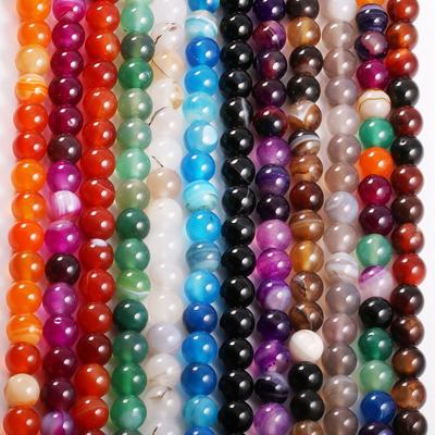 1Strand, Natural Stone Beads Round Striped Agate Loose Spacer Beads for Jewellery Making DIY Necklace Bracelet Earrings Accessories Beading Craft