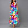 Ladies Oversized Sleeveless Crew Neck Dress Delicate Clustered Wild Flowers Loose Mid Length Dress