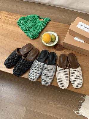Fashion Summer Weave Mesh Hollow Sandals Women Flats Shallow 2025 New Beach Shoes Comfort Retro Female Slippers Designer Sandals Mules