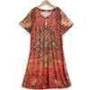Summer Fashion Women's V Neck Short Sleeve Retro Printed  Dress Sex Short Skirt Dresses