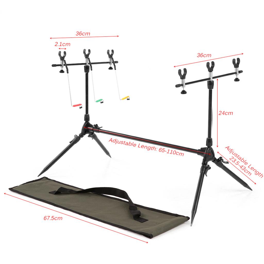 Lixada Adjustable Retractable Carp Fishing Rod Pod Stand Holder Fishing Pole Pod Stand with 3 Bite Alarms and Swingers