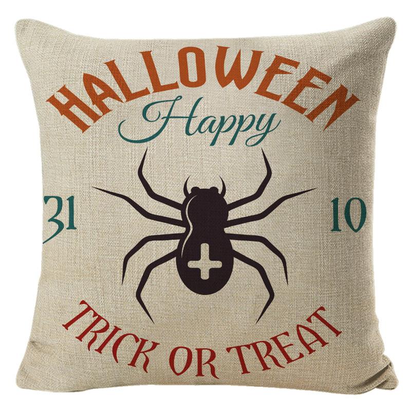 Halloween Pillow Cover Linen Pumpkin Text Sofa Cushion Cover Home Living Room Waist Cushion