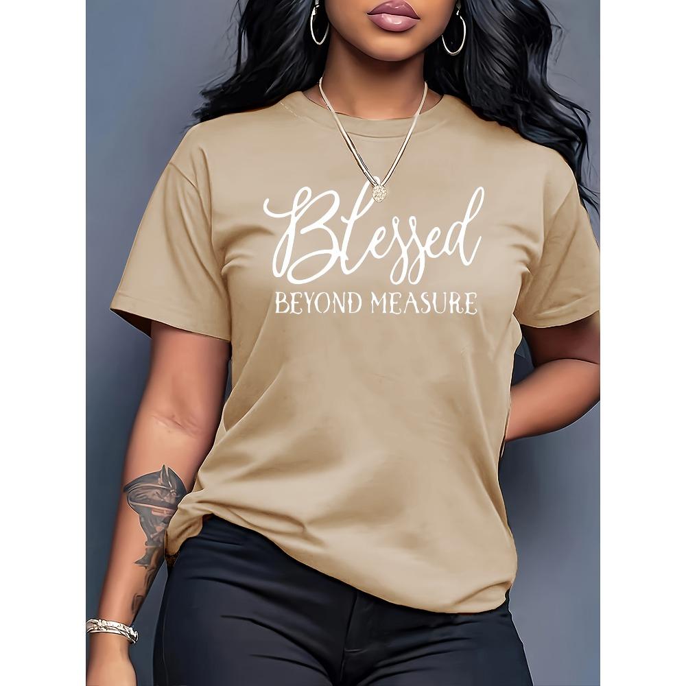 Women Cotton Short Sleeves T-shirts Blessed Beyond Measure Women's Tee Faith Graphic Casual Orange Top