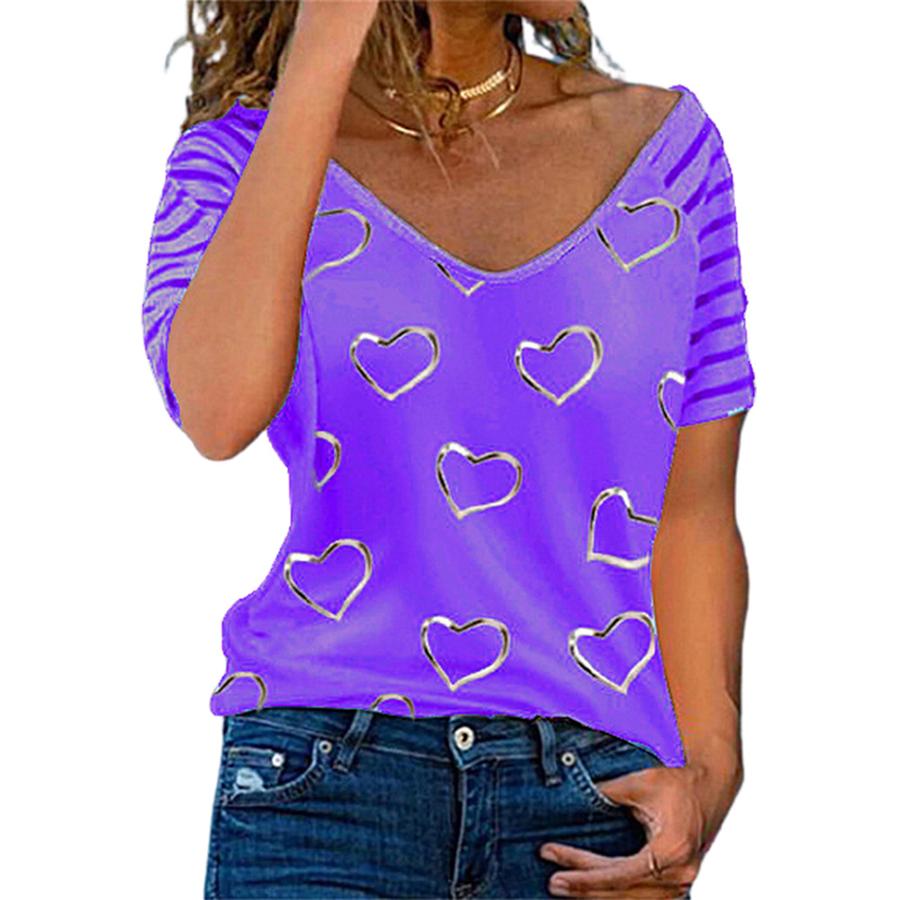 New Large Size Women's Clothing Heart Print Crew Neck Short Sleeve T-Shirt for Women