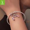 S925 Sterling Silver Pink Cherry Pendant Jewelry Accessories Sweet And Cute Bow Diy Beads