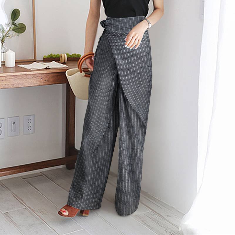 Women's Design Striped Casual Pants Spliced Non-Stretch Comfort Lace-Up Commuter Pants