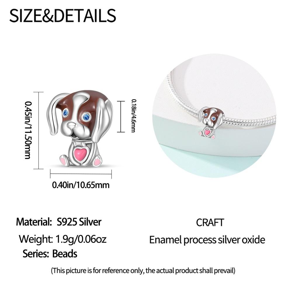 Original Copper Charms Luxury Cute Dog Pink Heart Beads Fit Bracelet Diy Women Making Delicate Gift