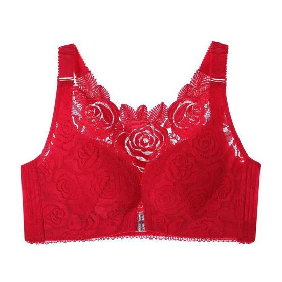 Women Floral Lace Comfort Rose Bra Seamless Front Closure No Underwire Bra Plus Size