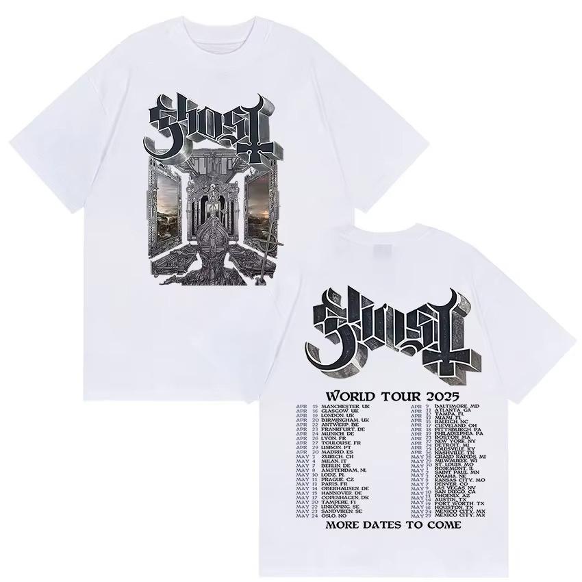 Band Ghost Skeletour World Tour 2025 Album Print T Shirt Men Hip Hop Oversized Hot Sale Tshirt Fashion High Quality Cotton Tees