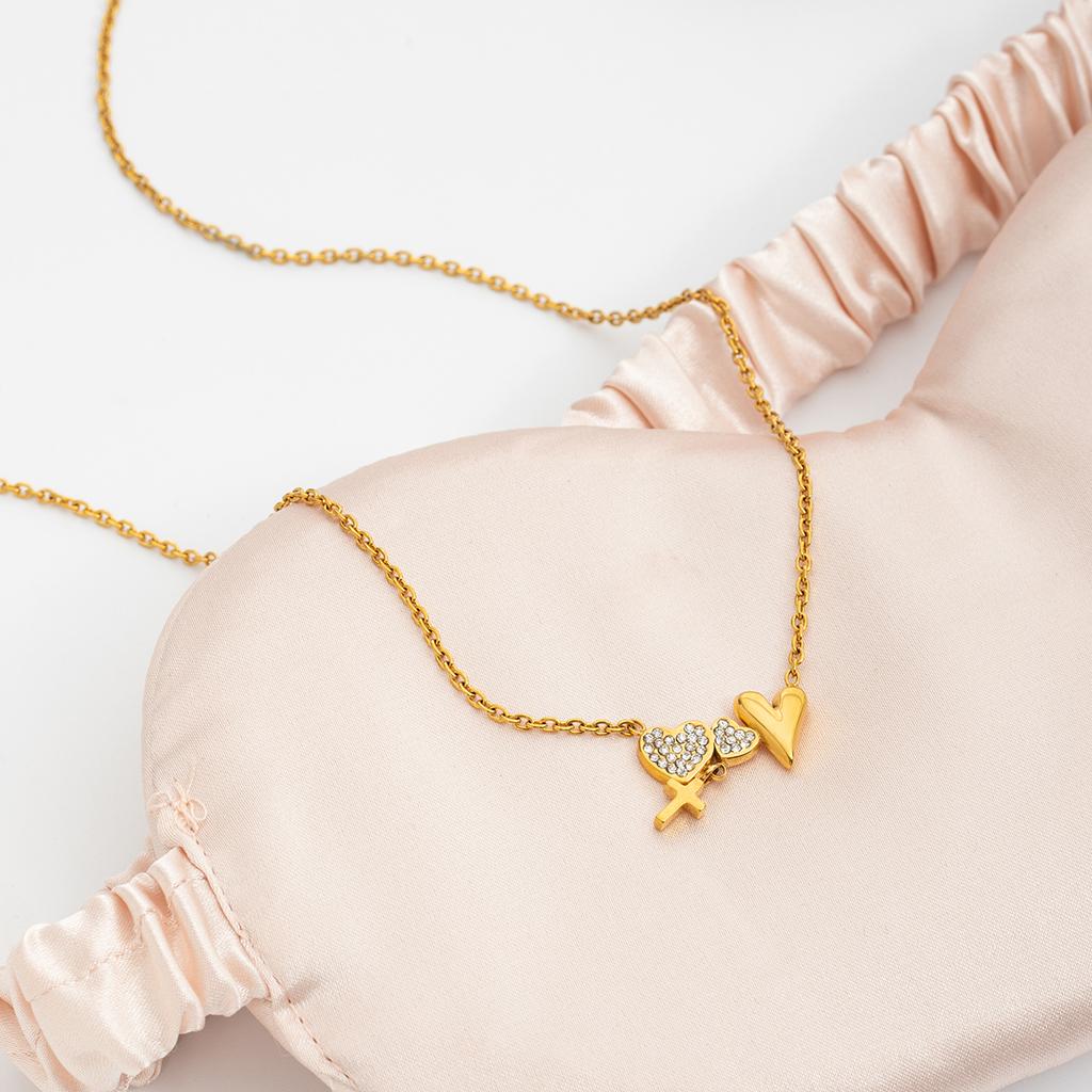 Zora Simple Heart Cross Pendant Necklace with Rhinestones 18K Gold Color Plated Stainless Steel Daily Girl Jewelry