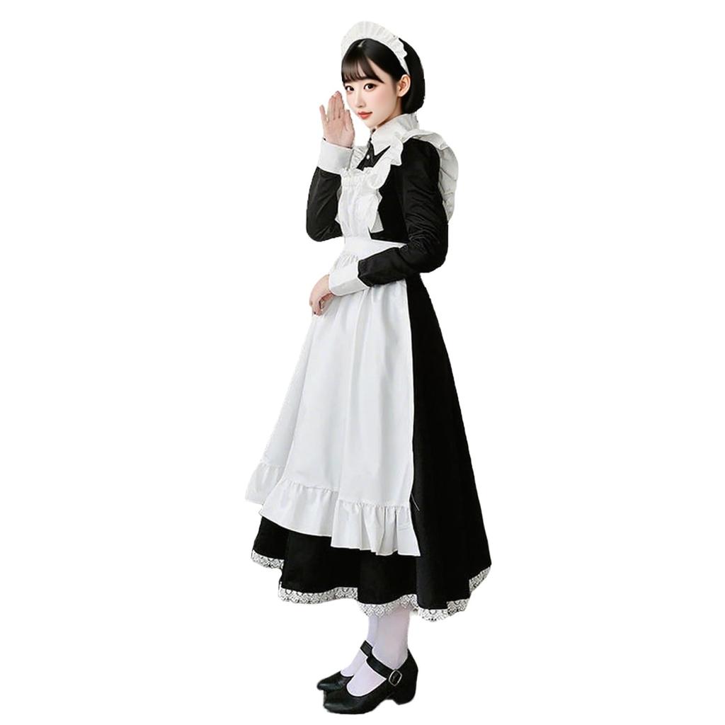 GEAHOL Klassisk Lang Stuepike Britisk Kort Cosplay Gotisk Djevel Skole Kulturell Stuepike Foto Kafé Uniform Størrelse Antrekk, Stil, Ermer, 4-delt Sett,