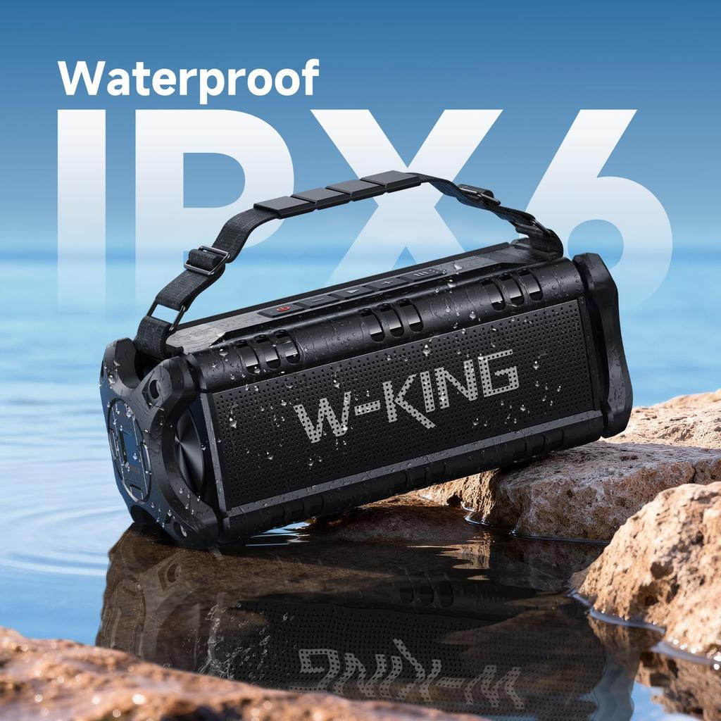 50W Bluetooth IPX6 Waterproof Portable Wireless Speaker with Deep 40 Hours of Enhanced Bass Power Bluetooth TF Card and NFC W-KING (90W Peak) Speaker,