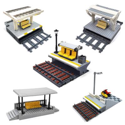 City Train Station Platform Building Blocks Creative MOC Assembly Track Platform Waiting Shelter Building Scene Expansion Toys