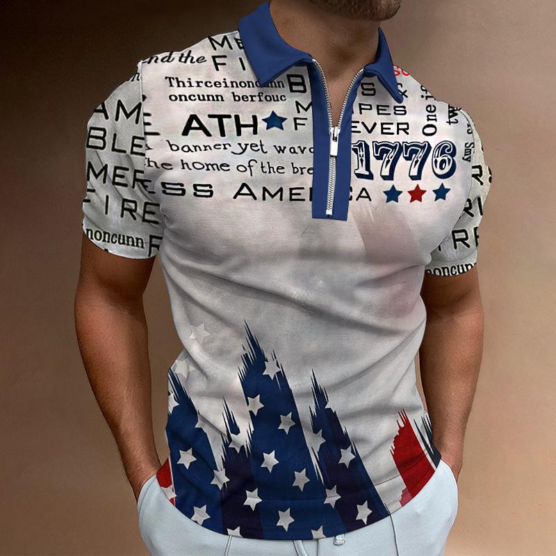 Летняя повседневная полосатая футболка цвета хаки с воротником-поло — фото 12