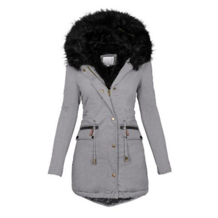 

Winter Coat for Women Fleece Lined Thicken Puffer Jacket Hooded Parka Overcoat with Faux Fur Hood and Pockets S серый