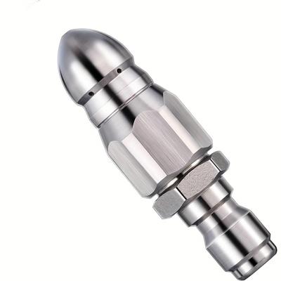 Boquilla de limpieza de desagües de alta presión de acero inoxidable, 1 pieza de conexión rápida de 1/4" con cabezal rociador giratorio para eliminar obstrucciones.
