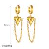 Gold Plated 3D Heart Chain Tassel Drop Earrings with Cubic Zirconia for Women Stainless Steel
