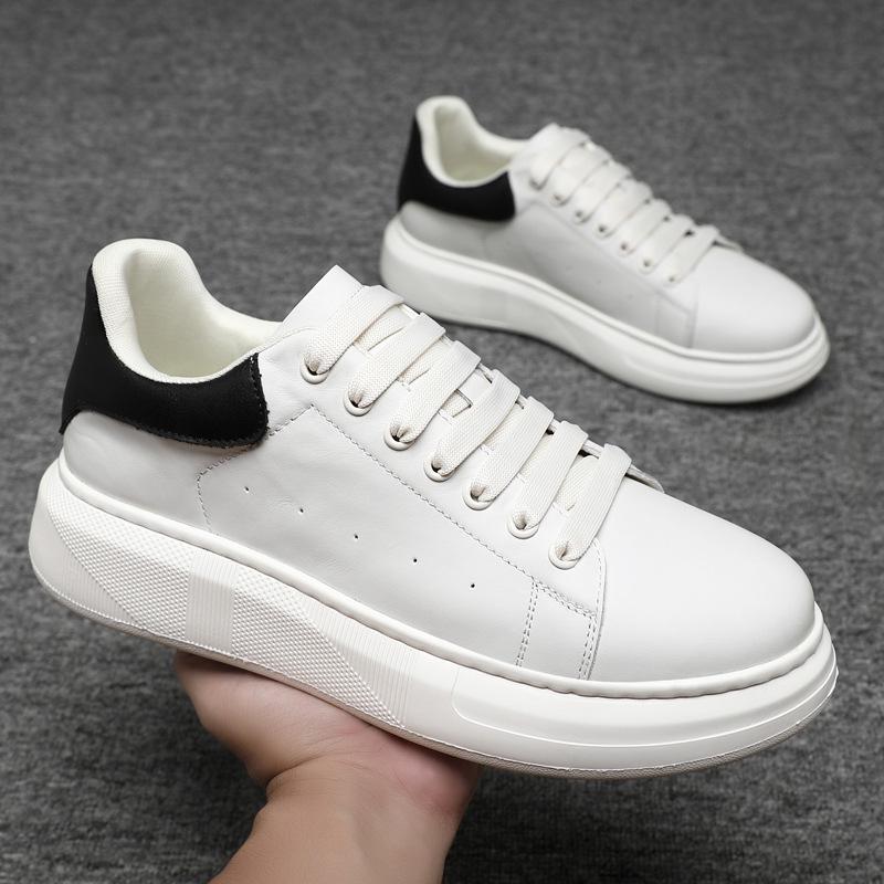 Men Genuine Leather Casual Shoes Fashion White Thick-soled Flat Skate Shoes Youth Street Cool Sneaker