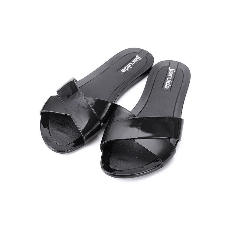 PVC Slippers Women's 2025 Summer Korean Version Dormitory Slippers Flat Bottomed Lightweight Comfortable Jelly Crystal Slippers