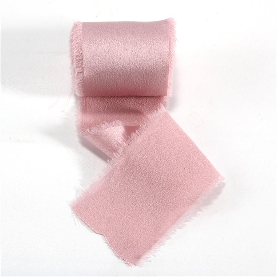 1 Roll 5 yards Frayed Edged Satin Handmade Smooth Soft Ribbon For Wedding Invitation Bouquets Birthday Party DIY Decoration Gift