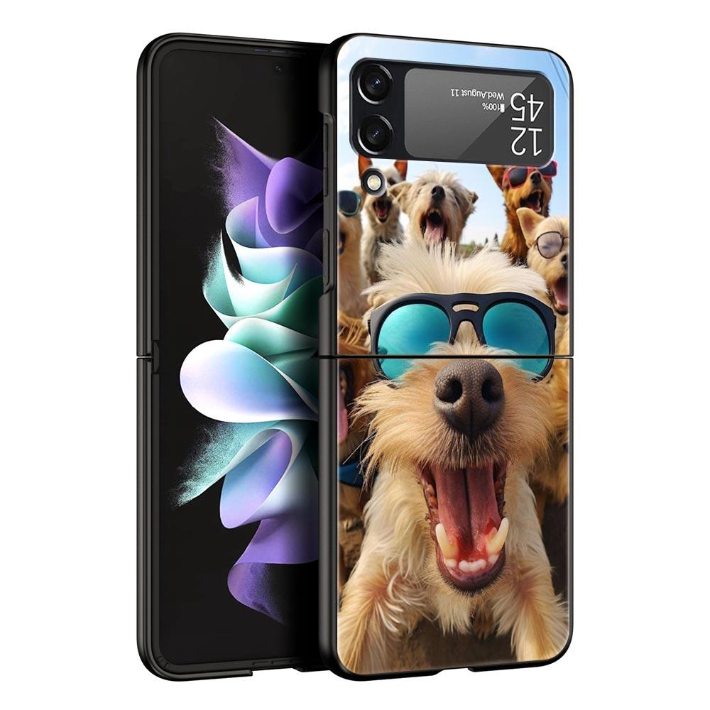 Animal Selfie Art Phone Case For Samsung Galaxy Z Flip3 Flip4 Flip5 PC Bumper Shell For Z Flip 3 4 5 Black Hard Folding Cover