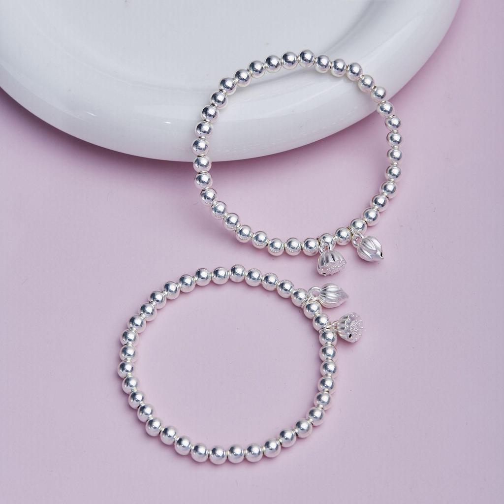 Two Lives Joy Sterling Silver S999 Lotus Pod Bead Bracelet - Pure Silver Women's Fresh Style Accessory