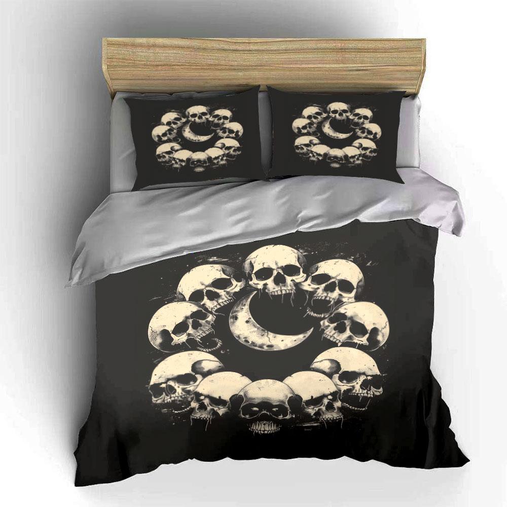 Skull Moon Three-Piece Decoration Set Soft Skin-Friendly Bedding Set Includes 1 Duvet Cover And 2 Pillowcase Gift