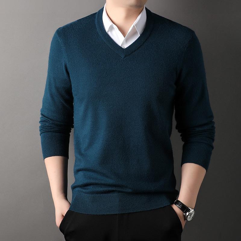 Men S Winter Thick V Neck Long Sleeve Pullover Knit Sweater