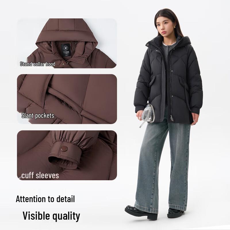 Qianrengang Y309162Y Women's Hooded Mid-Length Down Jacket