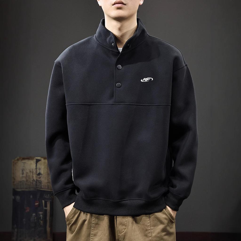 Autumn Semi-Open Stand-Up Collar Sweater Men'S Heavy Loose Large Size Top American Casual Pullover Jacket