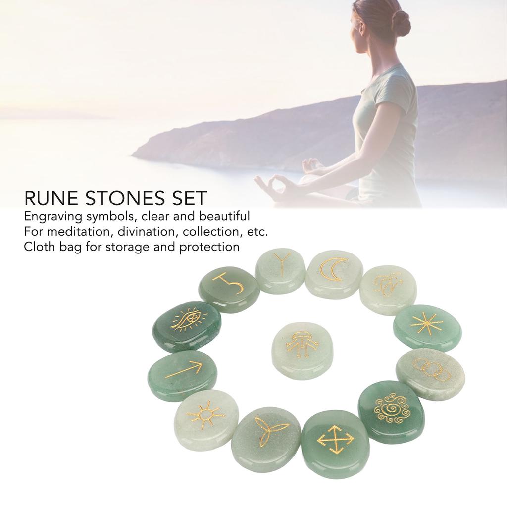 13PCS     Stones with Cloth Bag Engraving   Stone for Divination   Meditation