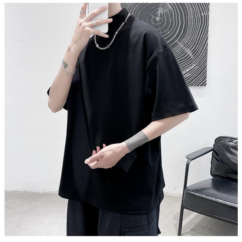 Mens Loose Solid Color Short Sleeve Basic Casual Bottoming T Shirt