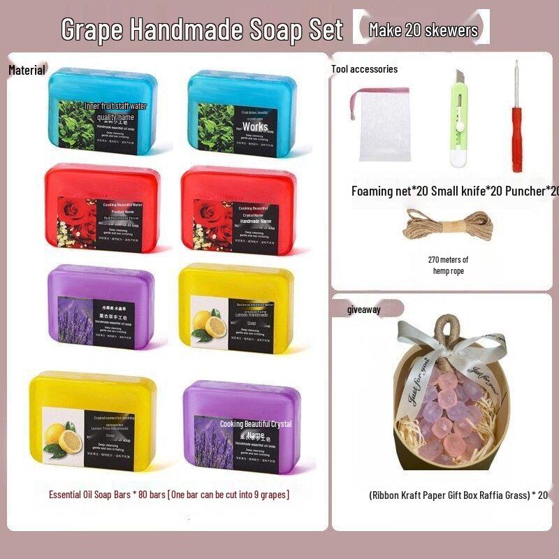 Kit de jabón casero de racimo de uvas - Jabón de aceite esencial de uva transparente para niños y actividades de verano para padres e hijos