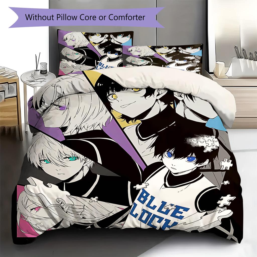 BLUE LOCK Pattern Bedding,Quilt Set Quilt Cover Pillowcase Home Birthday Gift (1 * Duvet Cover + 2 * Pillowcase, Without Core)