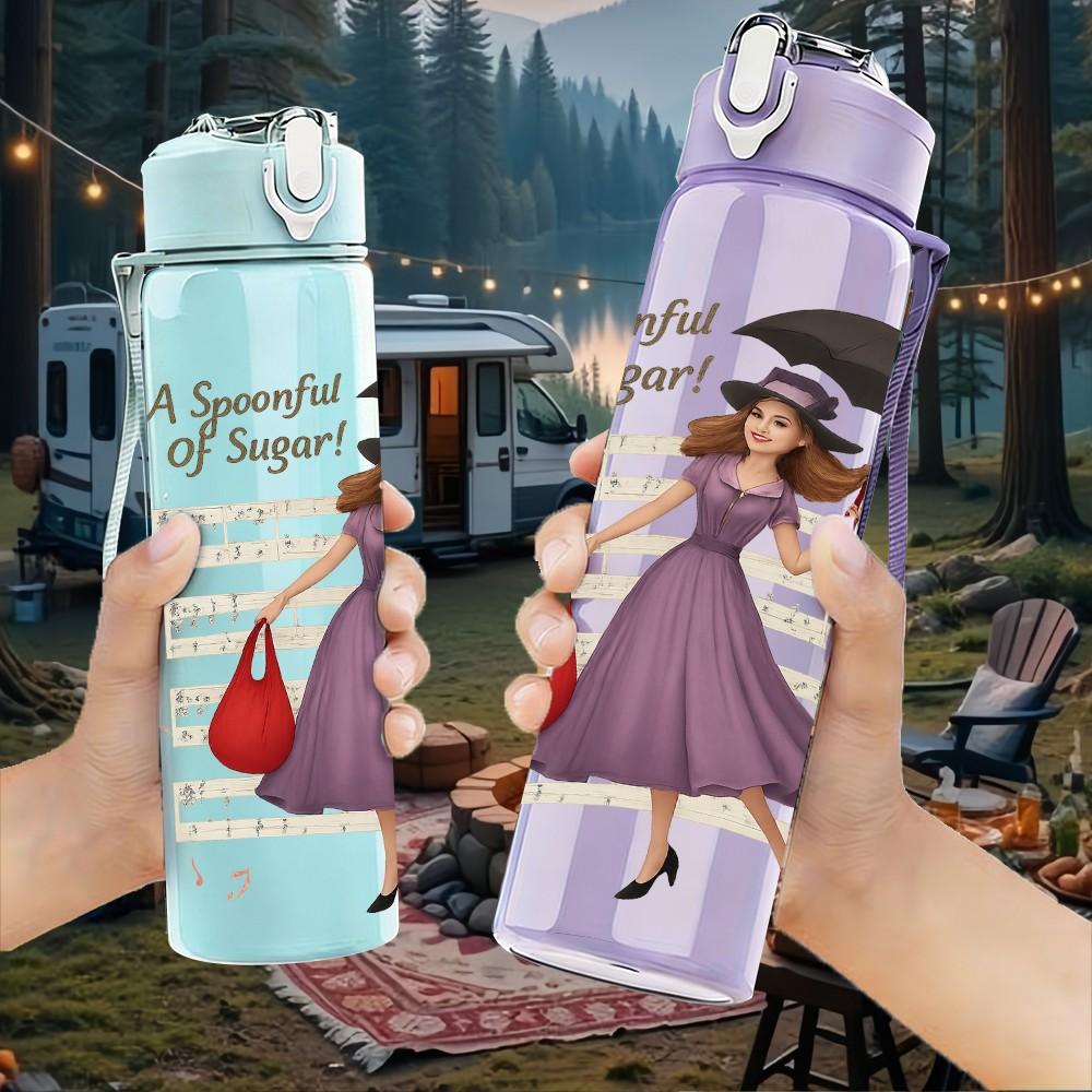 1PC Lady Umbrella Walking Painting 750ml Color Plastic Sports Water Bottle Leakproof Flip Straw Lid For Sports Office Home Use