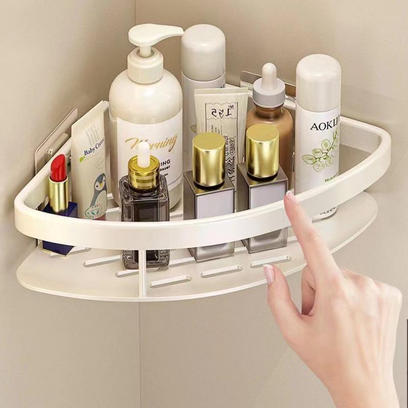White No-Punch Corner Bathroom Storage Rack Organizer