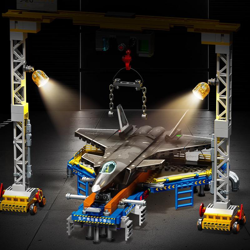 SEMBO 1154pcs J-20 Fighter Production Line Scene Assemblage Building Blocks MOC Military Series Aircraft Model Bricks Kids Gifts