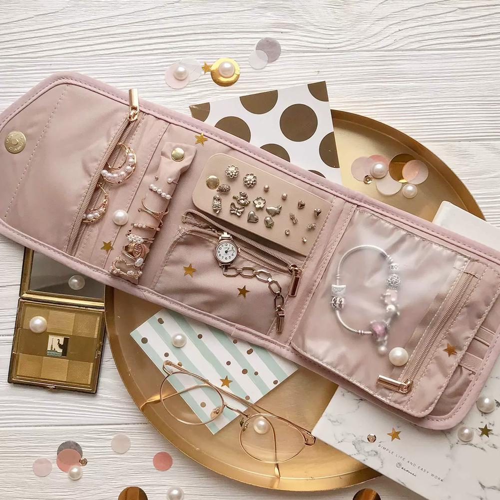Foldable Travel Jewelry Bag Portable Necklace Earrings Rings Case Organizer Jewelry Storage Bag For Girls Journey Essentials