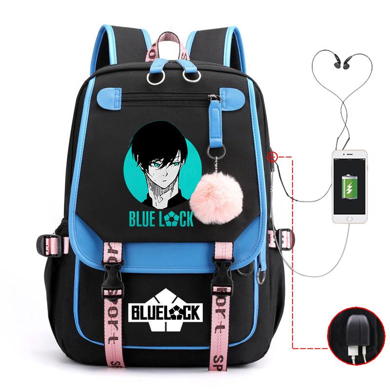 Blaues Gefängnis Anime Schultasche College Stil Große Kapazität Mittelschüler USB Rucksack