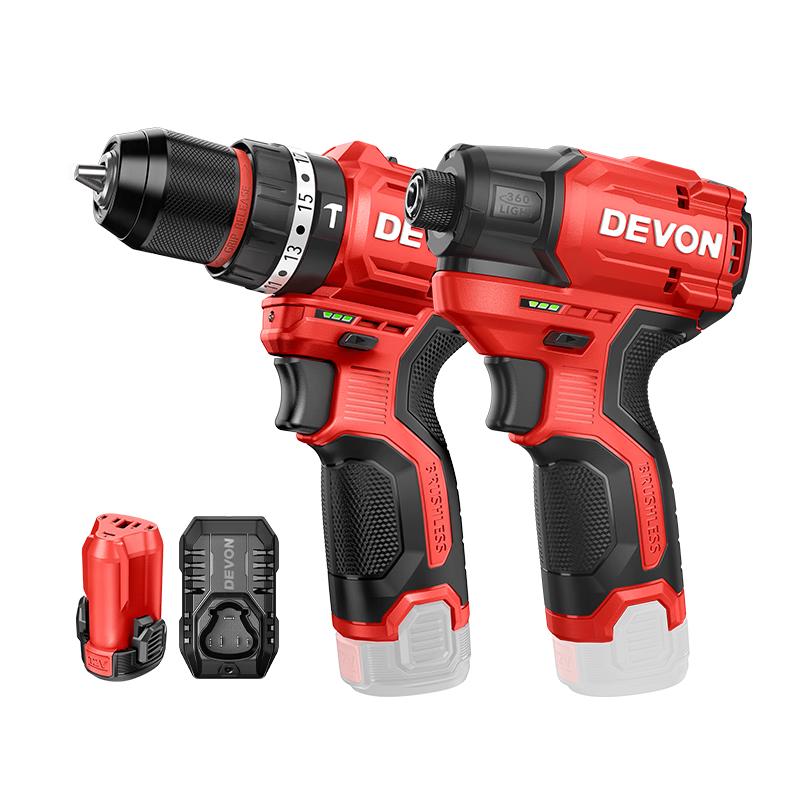Trapano avvitatore a batteria senza spazzole 12V Devon spina CN (adattatore incluso)