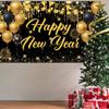 Black Gold Happy New Year 2026 Banner, Large New Years Eve Banner, NYE Birthday Party Decorations Background for Friend, Family, Indoor, Outdoor,